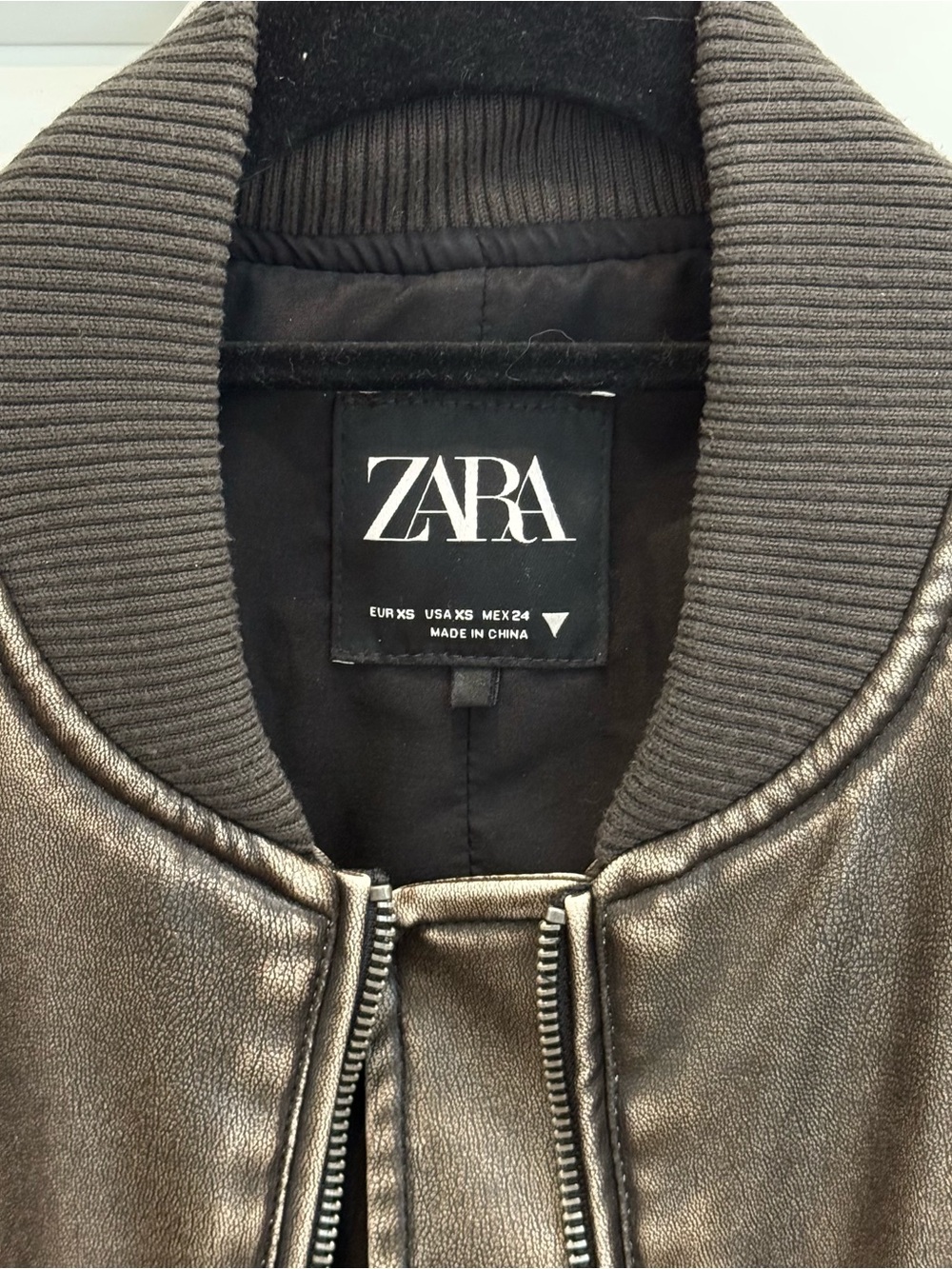 Zara Brown Faux-Leather Cropped Bomber Jacket - Picture 5 of 12
